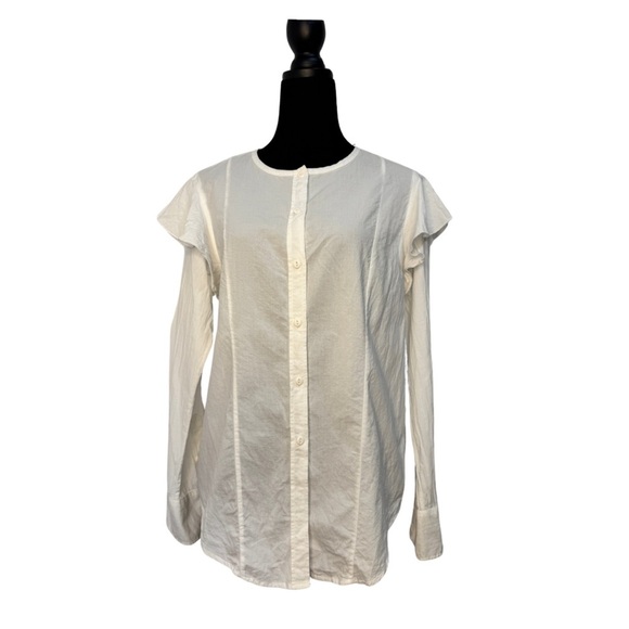 Current Elliott Long Sleeve Ruffle Top Off White - Picture 3 of 11